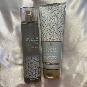 bath and body works sweater weather body cream and fine fragrance mist
